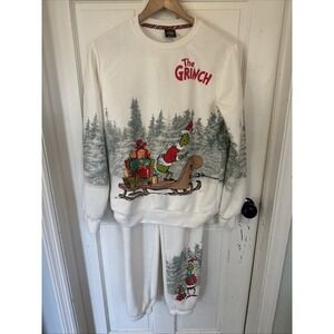 The Grinch Who Stole Christmas Graphic Sweatsuit Jogger Set  Cream Size Small